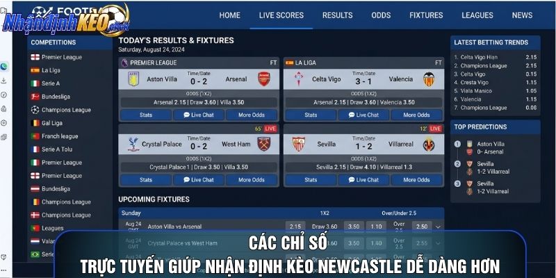 Các chỉ số trực tuyến giúp nhận định kèo Newcastle dễ dàng hơn