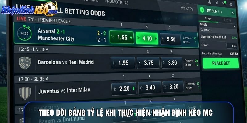 Theo dõi bảng tỷ lệ khi thực hiện nhận định kèo mc